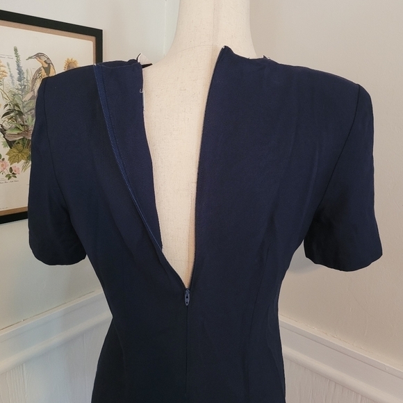 VINTAGE 80s Navy Button Down Collar  Secretary Nautical Dress Size 8 - Picture 9 of 11